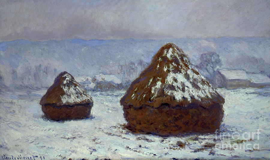 Meules, effet de neige Painting by Claude Monet