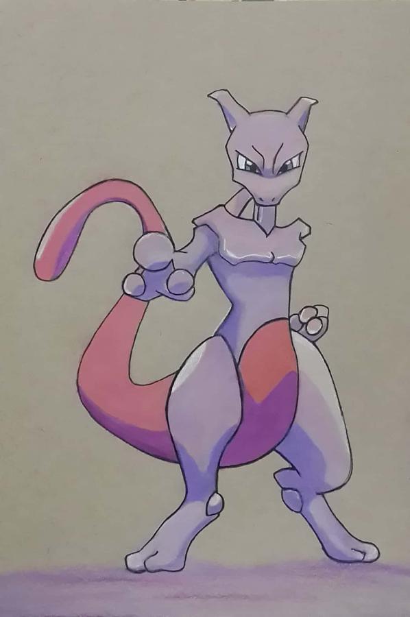 Mewtwo Illustration Art Painting by Vaibhav Salvi