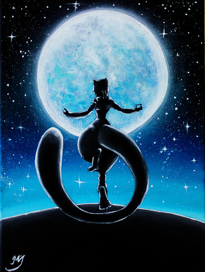 Mewtwo Under The Moon Painting By Magda Swinya