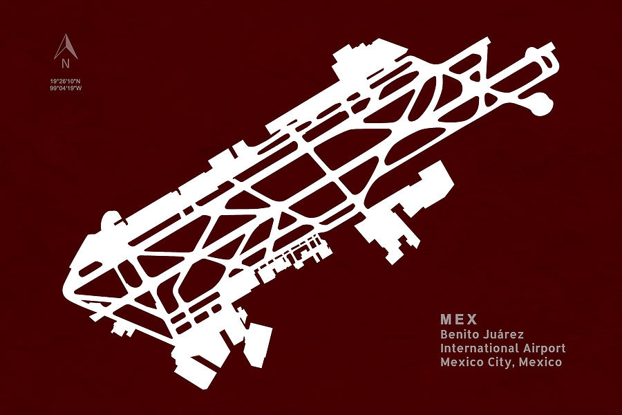 Transportation Digital Art - MEX Benito Juarez International Airport Silhouette in Red by Jurq Studio