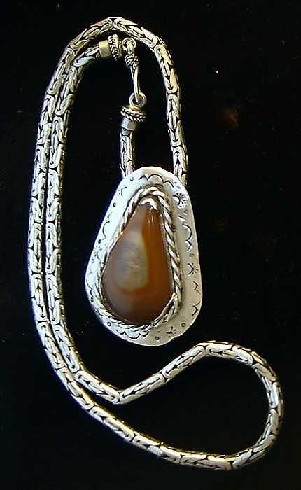 Silver Jewelry - Mexican Fire Agate Silver Necklace by Hal Sharpe