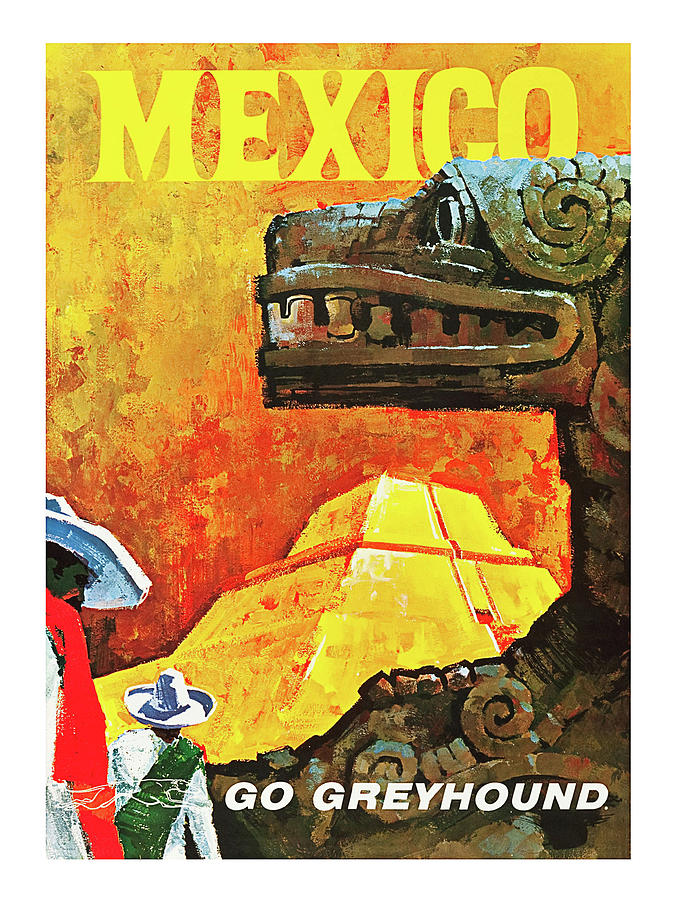 Vintage Painting - Mexico, ancient culture, pyramid by Long Shot
