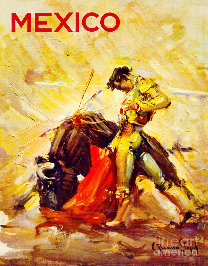 Vintage Painting - Mexico Bull Fighter Vintage Poster Restored by Vintage Treasure