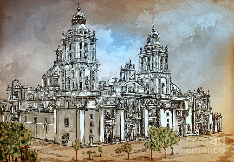 Mexico City Metropolitan Cathedral. Digital Art by Andrzej Szczerski
