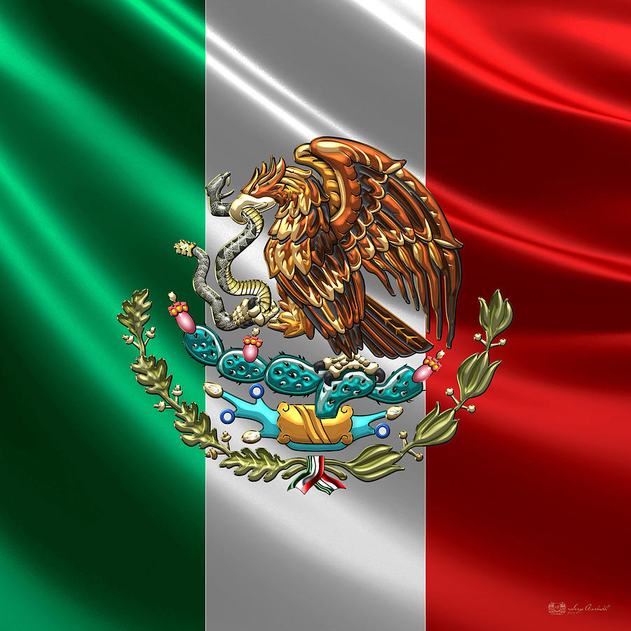 Mexico - Coat of Arms over Flag Digital Art by Serge Averbukh