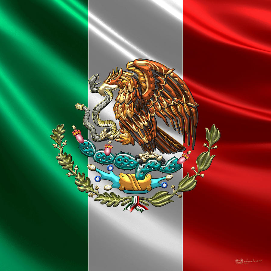 Mexico Coat of Arms over Flag Digital Art by Serge Averbukh Fine