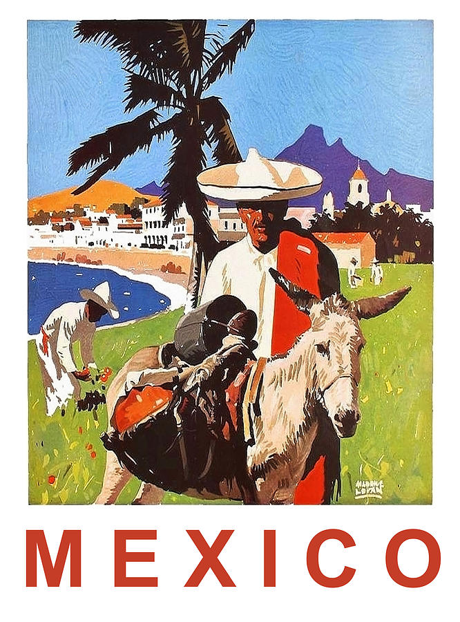 Mexico, Mexican posing with donkey Painting by Long Shot
