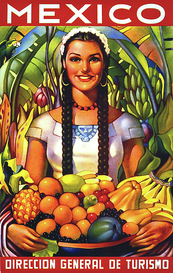 Mexico, smiling girl with fruits Painting by Long Shot - Pixels