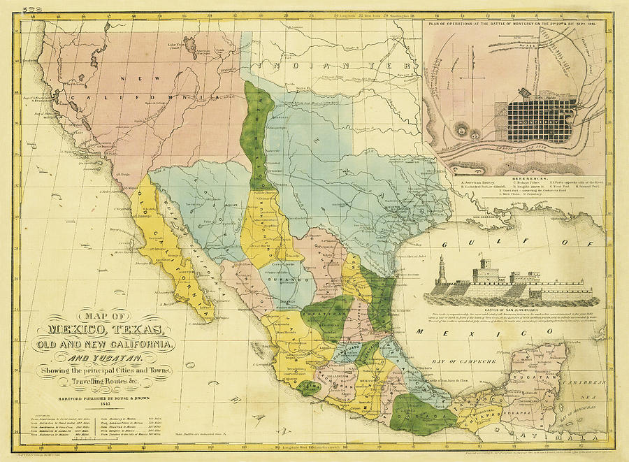 Mexico, Texas, Old and New California 1847 Digital Art by Texas Map Store