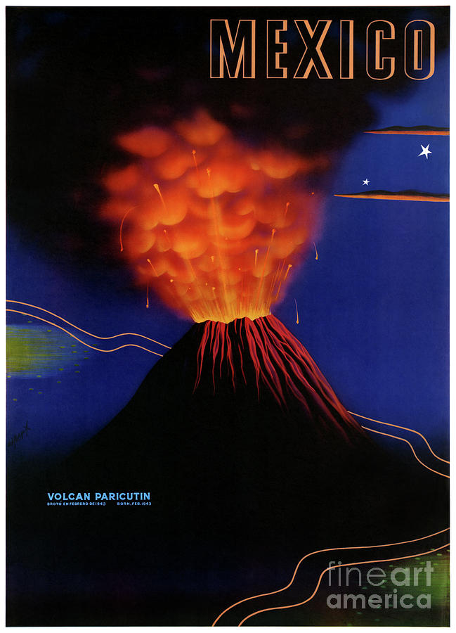 Vintage Mixed Media - Mexico Volcano Paricutin Vintage Poster Restored by Vintage Treasure