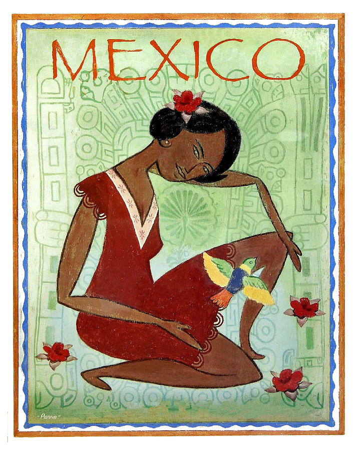 Mexico, woman with bird Painting by Long Shot