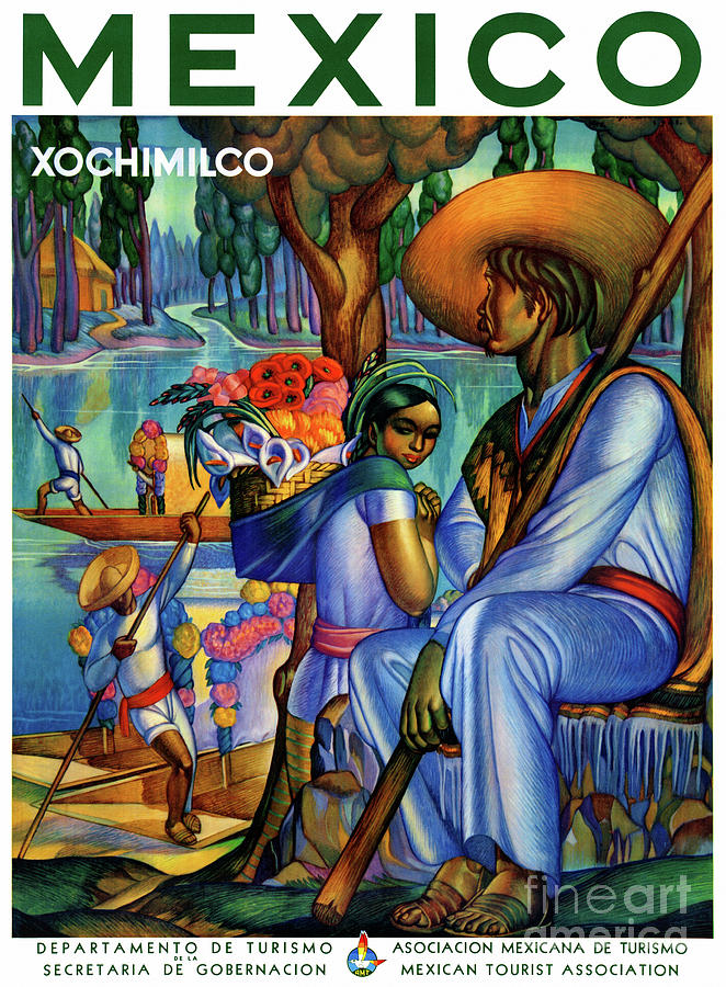 Vintage Mixed Media - Mexico Xochimilco Vintage Poster Restored by Vintage Treasure
