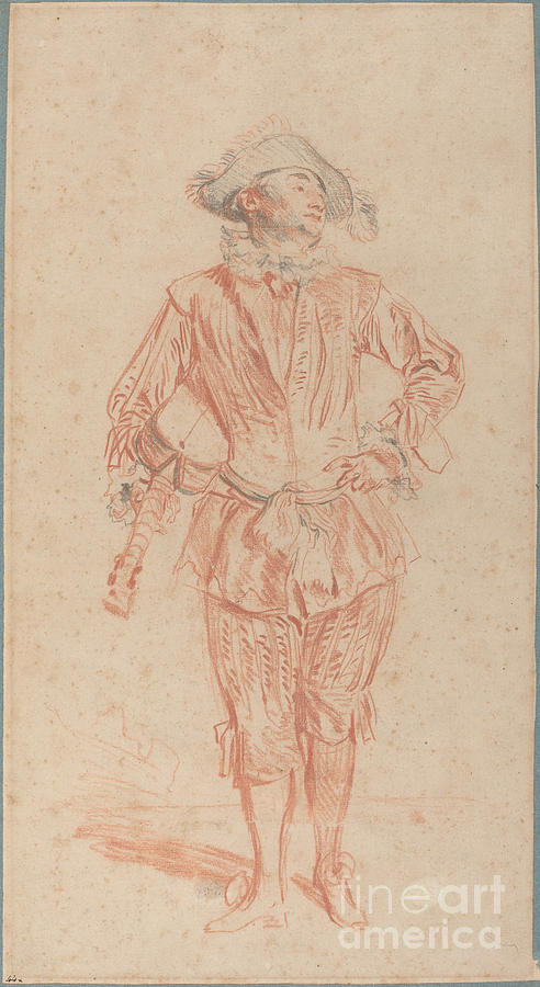 Mezzetin Drawing by Antoine Watteau