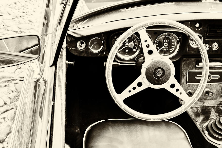 Transportation Photograph - MG Steering Wheel in sepia by Georgia Clare