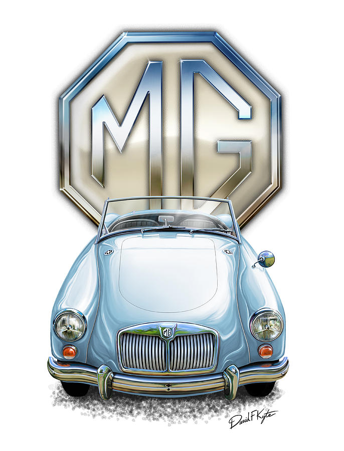 Car Painting - MGA Sports Car in Light Blue by David Kyte