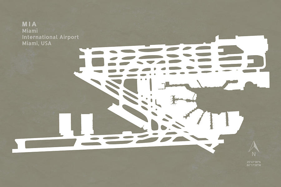 Transportation Digital Art - MIA Miami International Airport in Miami Florida USA Runway Silh by Jurq Studio