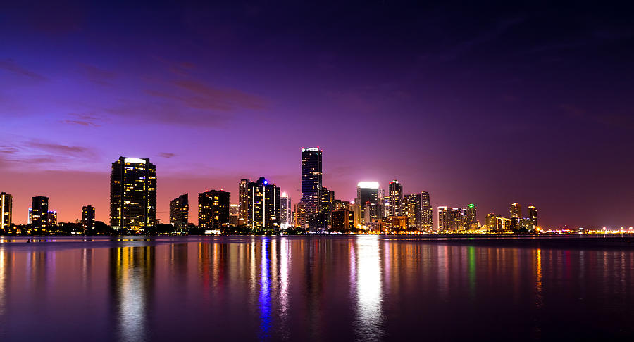 Miami Photograph - Miami at night by Leonardo Vega