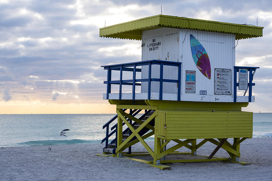 Miami Beach Life Guard House Sunrise Surf Board Photograph by Toby McGuire