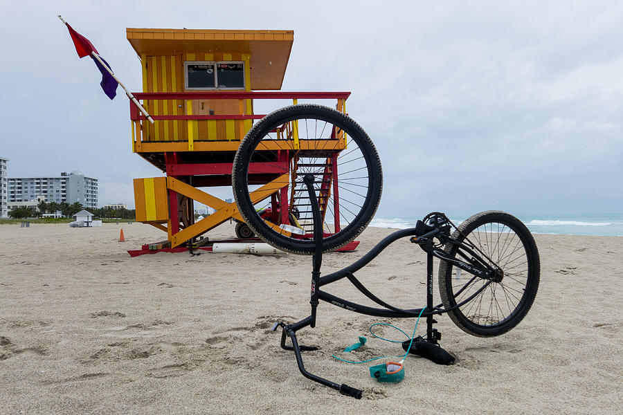 Miami Beach Life Guard House Upside Down Bicycle Photograph by Toby McGuire