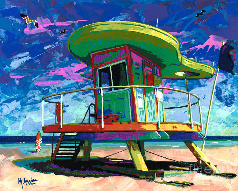 Miami Beach Lifeguard Tower Painting by Maria Arango