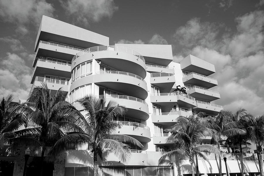 Miami Beach South Beach Art Deco Condos Black and White Photograph by Toby McGuire