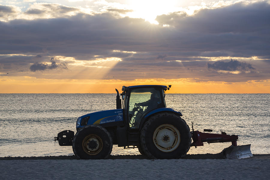 Miami Beach Tractor Smoothing the Sand Florida Photograph by Toby McGuire