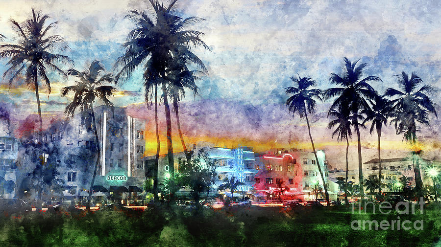 Miami Photograph - Miami Beach Watercolor by Jon Neidert