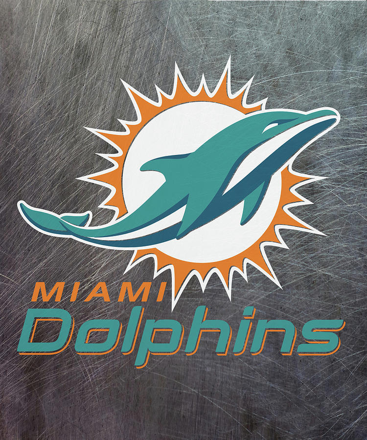 Miami Dolphins on an abraded steel texture Mixed Media by Movie Poster Prints