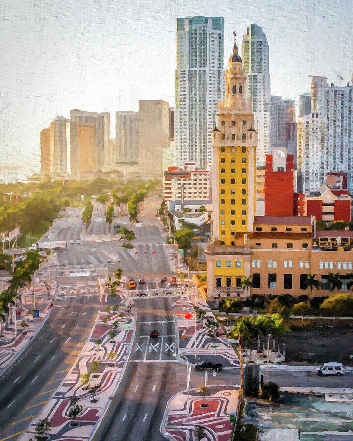 Miami Downtown- Painted Photograph by Joe Myeress