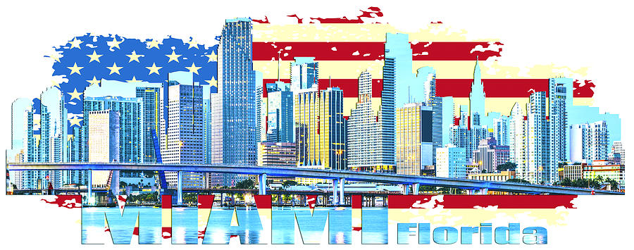 Miami Florida City Skyline Digital Art by Don Kuing - Pixels