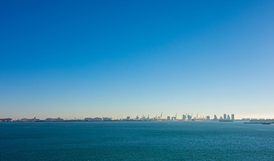 Miami Florida city skyline morning with blue sky Photograph by Alex Grichenko