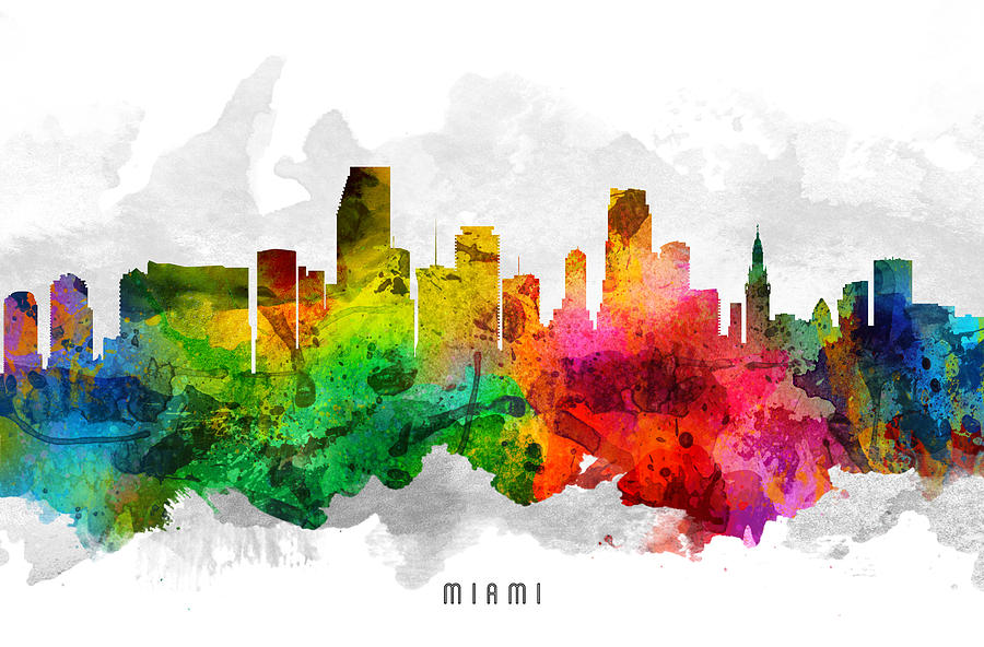 Miami Painting - Miami Florida Cityscape 12 by Aged Pixel
