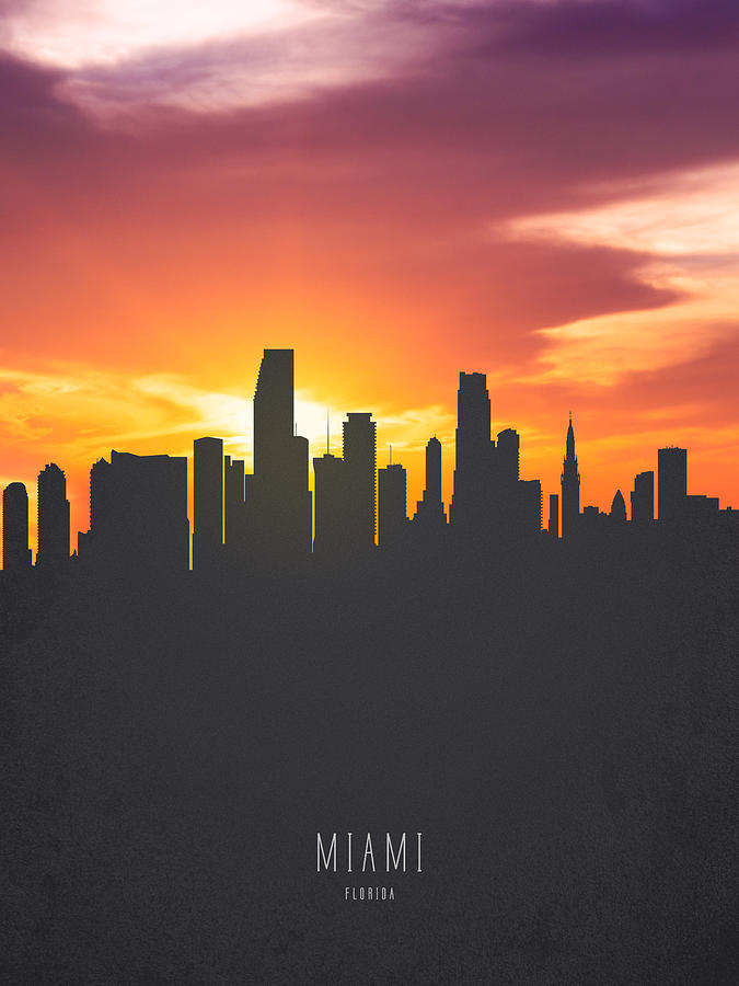 Miami Painting - Miami Florida Sunset Skyline 01 by Aged Pixel