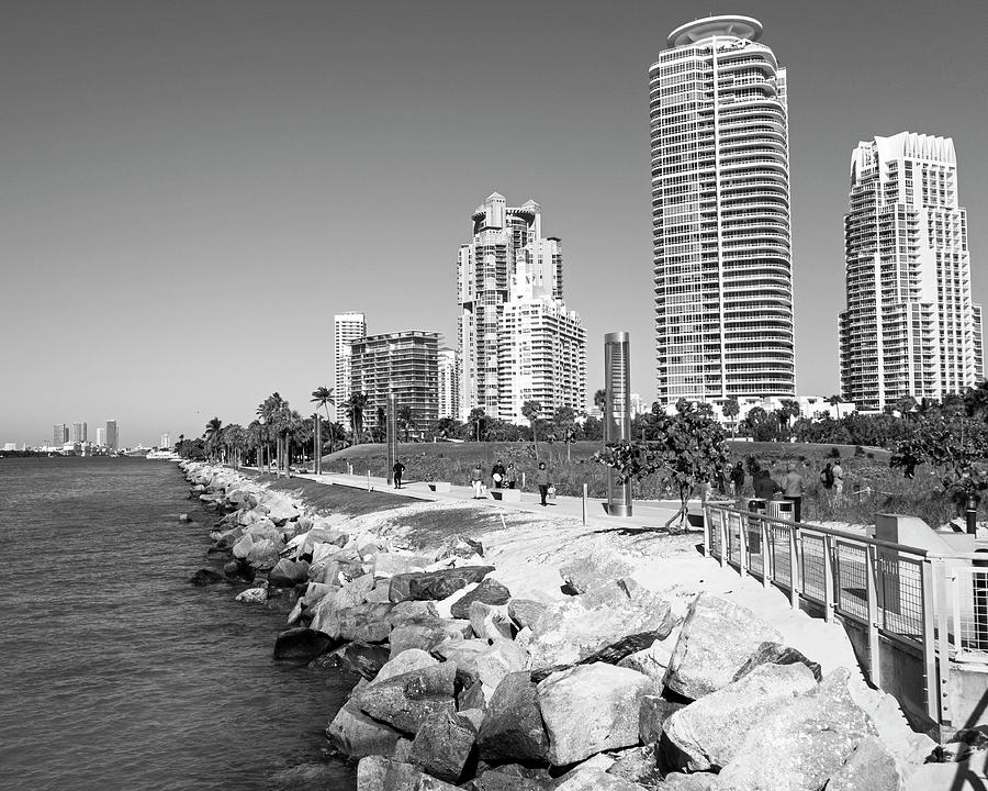 Miami Florida Skyline Miami Beach Black and White Photograph by Toby McGuire