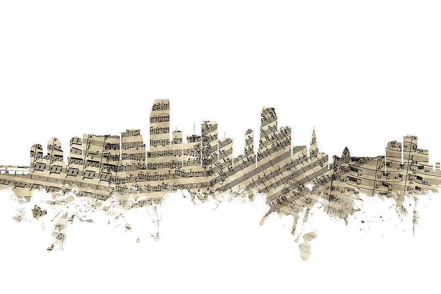 Miami Digital Art - Miami Florida Skyline Sheet Music by Michael Tompsett