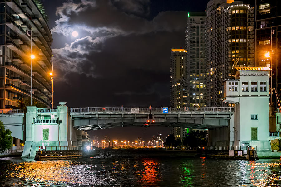 Miami Photograph - Miami River and Brickell Avenue Bridge by Lynn Palmer