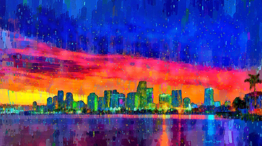 Miami Skyline 100 - DA Digital Art by Leonardo Digenio - Fine Art America