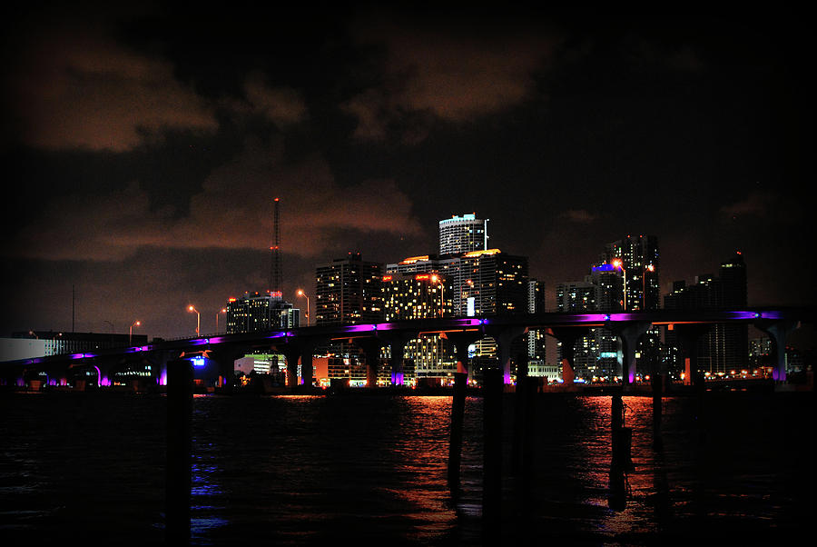 Miami Skyline at Night Photograph by Amanda Vouglas