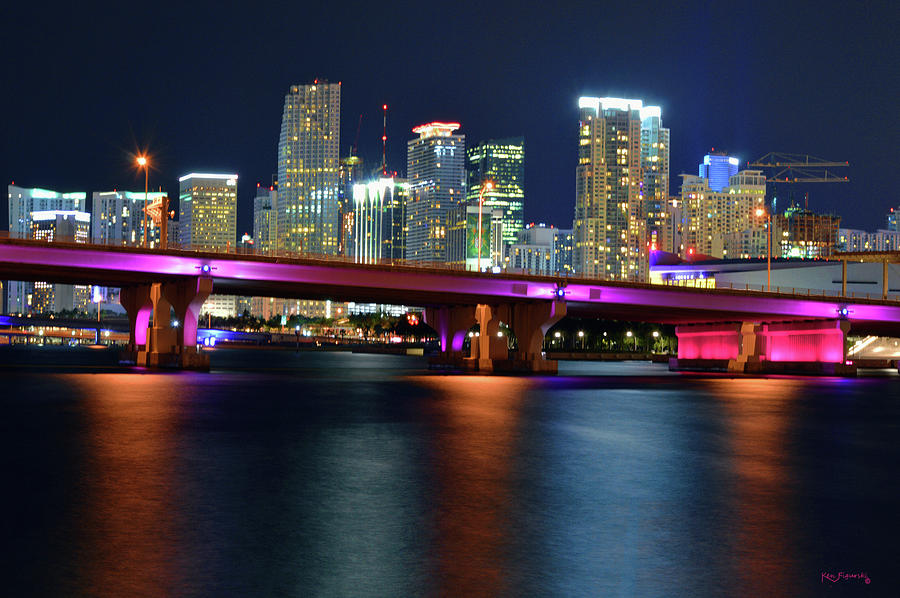 Miami Skyline At Night Color Pop Photograph by Ken Figurski