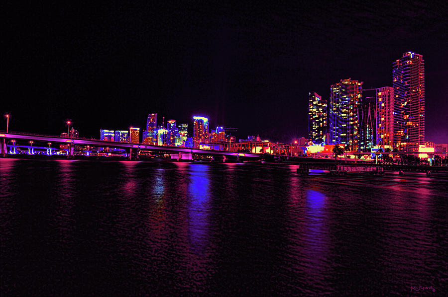 Miami Skyline At Night Extreme Color  Photograph by Ken Figurski