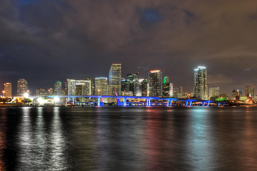 Miami Skyline at Night Photograph by Mark Whitt