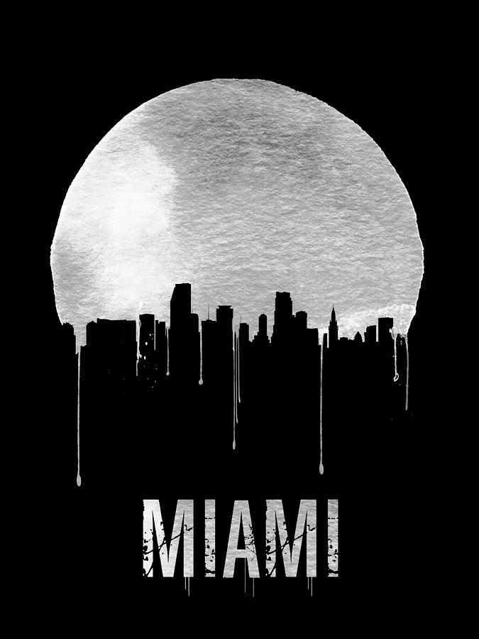 Miami Painting - Miami Skyline Black by Naxart Studio
