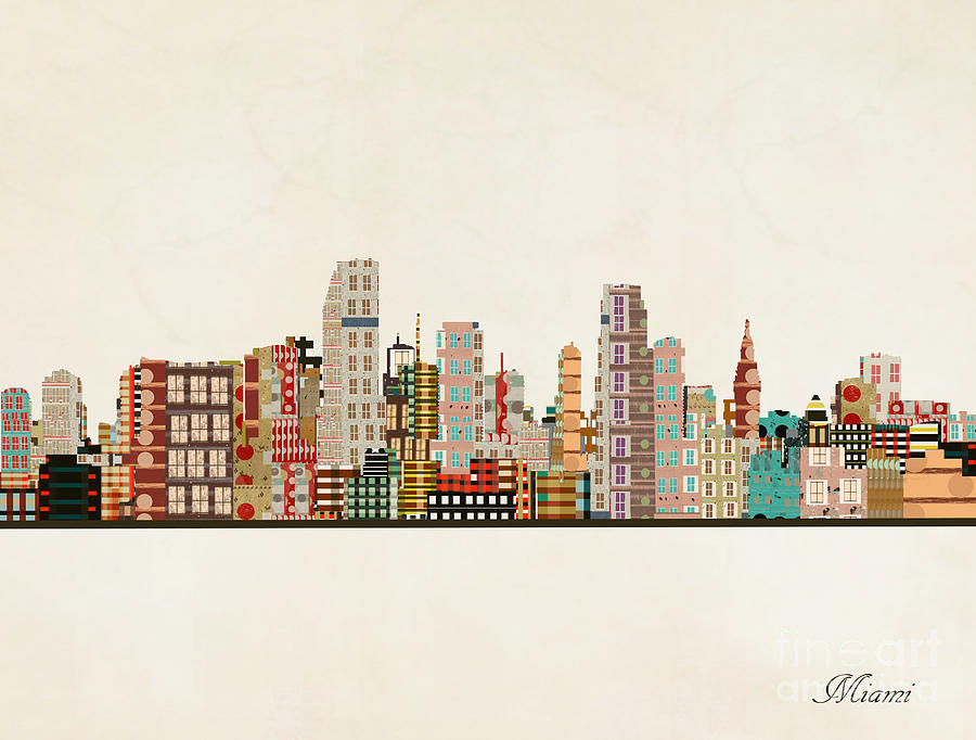 Miami Skyline Painting by Bri Buckley - Pixels