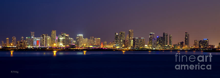 Miami Skyline Panoramic On a Still and Cloudless Night Photograph by Rene Triay FineArt Photos