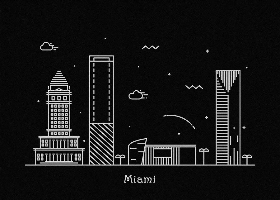 Miami Drawing - Miami Skyline Travel Poster by Inspirowl Design