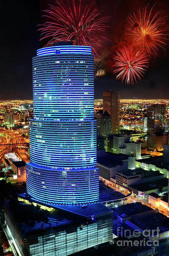 Miami Skyline with Fireworks Photograph by Craig McCausland Pixels