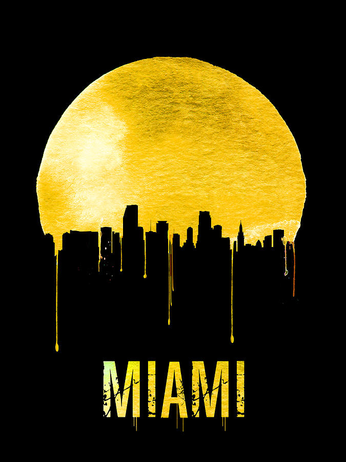 Miami Digital Art - Miami Skyline Yellow by Naxart Studio
