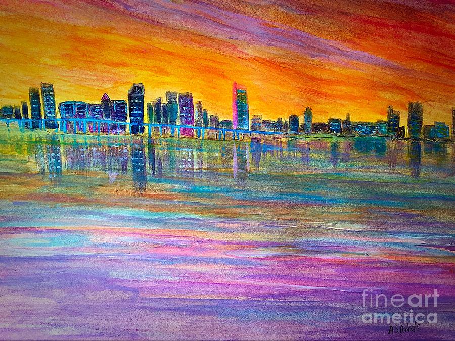 Miami Sunset Painting by Anne Sands