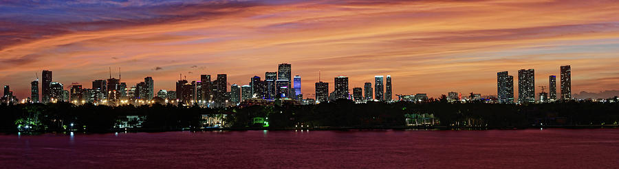 Miami Sunset Panorama Photograph by Gary Dean Mercer Clark