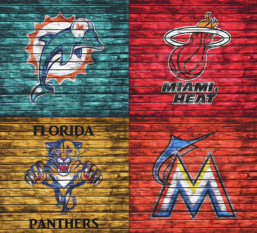 Miami Teams Graphic Barn Door Mixed Media By Dan Sproul